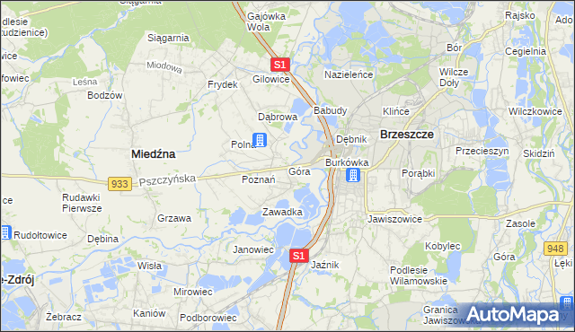 mapa Góra gmina Miedźna, Góra gmina Miedźna na mapie Targeo