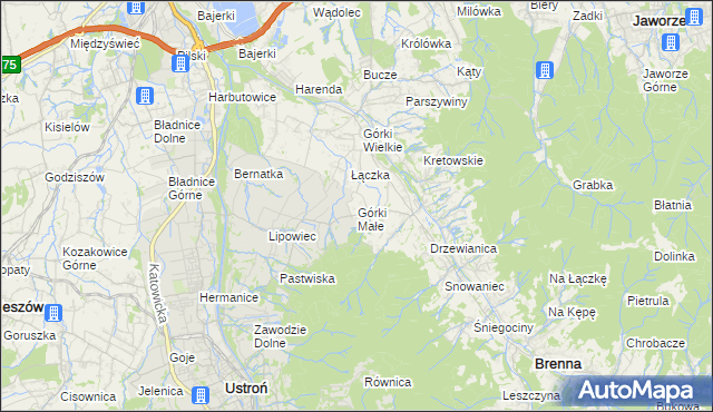 mapa Górki Małe gmina Brenna, Górki Małe gmina Brenna na mapie Targeo