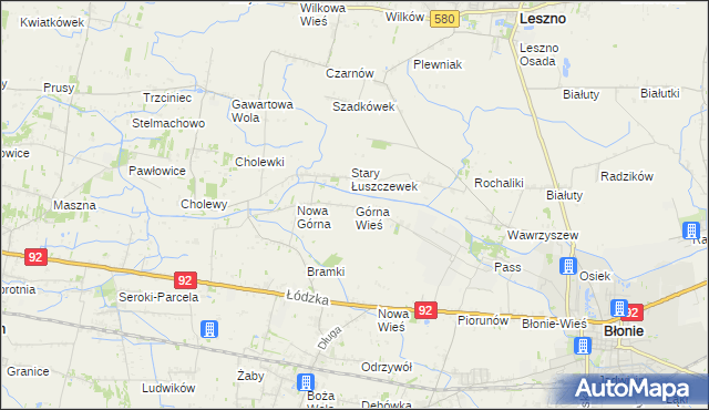 mapa Górna Wieś gmina Błonie, Górna Wieś gmina Błonie na mapie Targeo