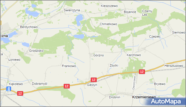 mapa Górzno gmina Krzemieniewo, Górzno gmina Krzemieniewo na mapie Targeo