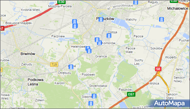 mapa Granica gmina Michałowice, Granica gmina Michałowice na mapie Targeo