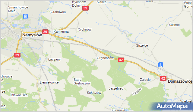 mapa Gręboszów gmina Domaszowice, Gręboszów gmina Domaszowice na mapie Targeo