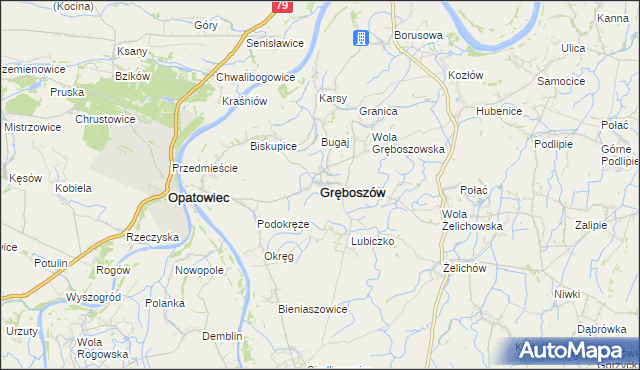 mapa Gręboszów powiat dąbrowski, Gręboszów powiat dąbrowski na mapie Targeo