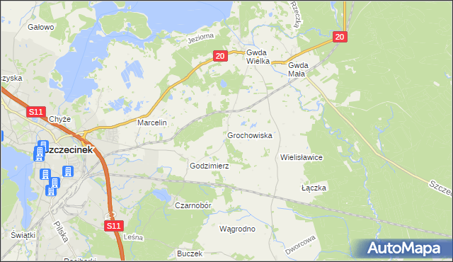 mapa Grochowiska gmina Szczecinek, Grochowiska gmina Szczecinek na mapie Targeo