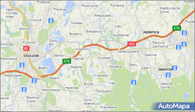 mapa Grodziec gmina Jasienica, Grodziec gmina Jasienica na mapie Targeo