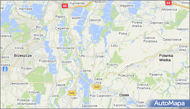 mapa Grojec gmina Oświęcim, Grojec gmina Oświęcim na mapie Targeo