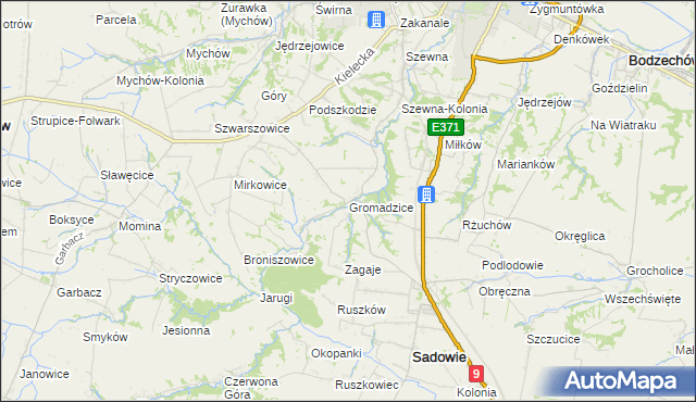 mapa Gromadzice gmina Bodzechów, Gromadzice gmina Bodzechów na mapie Targeo