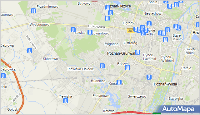 mapa Grunwald gmina Poznań, Grunwald gmina Poznań na mapie Targeo