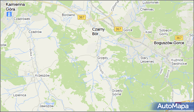 mapa Grzędy gmina Czarny Bór, Grzędy gmina Czarny Bór na mapie Targeo