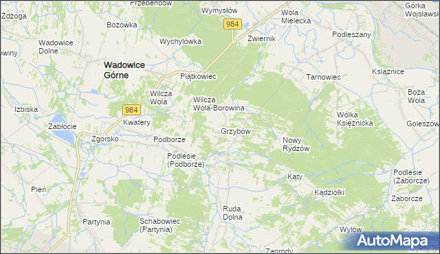 mapa Grzybów gmina Wadowice Górne, Grzybów gmina Wadowice Górne na mapie Targeo