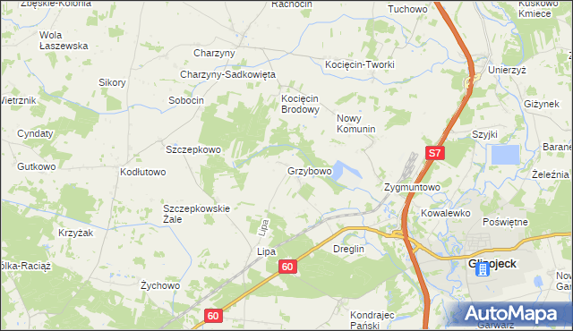 mapa Grzybowo gmina Raciąż, Grzybowo gmina Raciąż na mapie Targeo