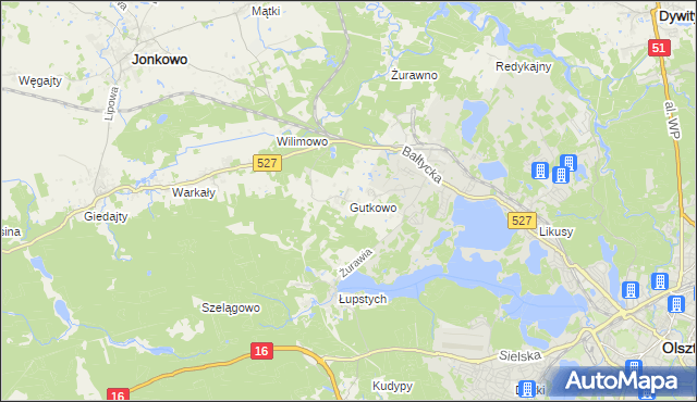 mapa Gutkowo gmina Jonkowo, Gutkowo gmina Jonkowo na mapie Targeo