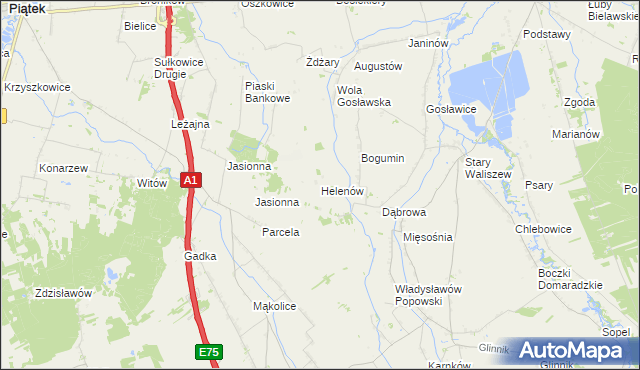 mapa Helenów gmina Głowno, Helenów gmina Głowno na mapie Targeo