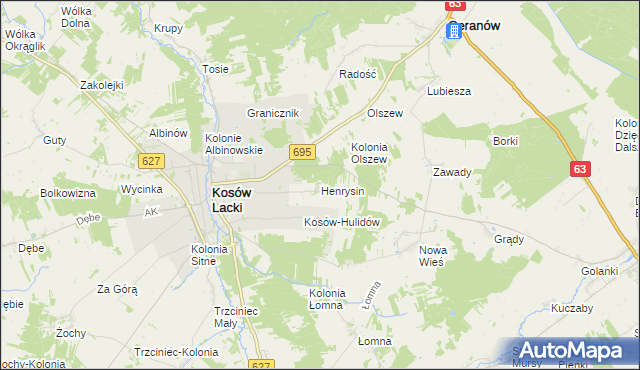 mapa Henrysin gmina Kosów Lacki, Henrysin gmina Kosów Lacki na mapie Targeo