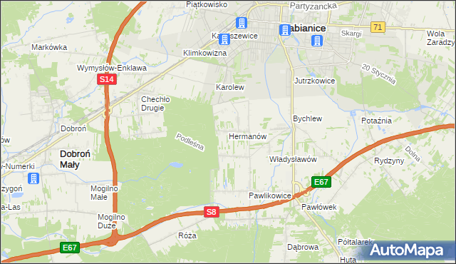 mapa Hermanów gmina Pabianice, Hermanów gmina Pabianice na mapie Targeo