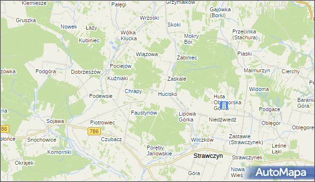 mapa Hucisko gmina Strawczyn, Hucisko gmina Strawczyn na mapie Targeo