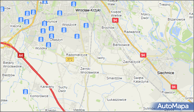 mapa Iwiny gmina Siechnice, Iwiny gmina Siechnice na mapie Targeo