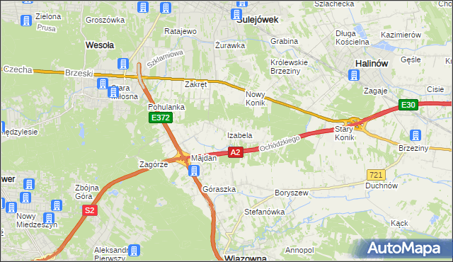 mapa Izabela gmina Wiązowna, Izabela gmina Wiązowna na mapie Targeo