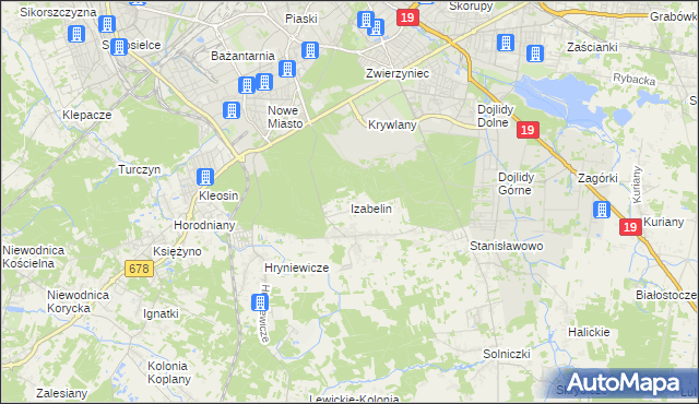 mapa Izabelin gmina Juchnowiec Kościelny, Izabelin gmina Juchnowiec Kościelny na mapie Targeo