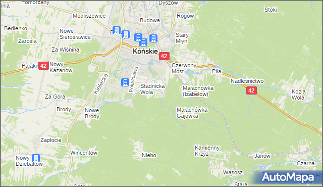 mapa Izabelów gmina Końskie, Izabelów gmina Końskie na mapie Targeo