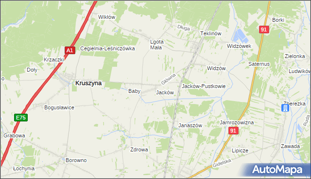 mapa Jacków gmina Kruszyna, Jacków gmina Kruszyna na mapie Targeo