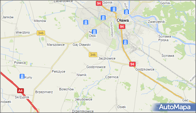 mapa Jaczkowice, Jaczkowice na mapie Targeo