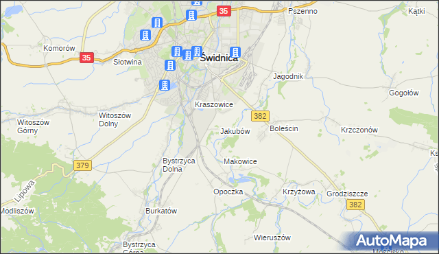 mapa Jakubów gmina Świdnica, Jakubów gmina Świdnica na mapie Targeo