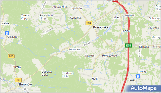 mapa Jamki gmina Konopiska, Jamki gmina Konopiska na mapie Targeo