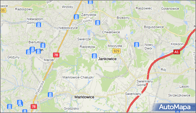 mapa Jankowice gmina Świerklany, Jankowice gmina Świerklany na mapie Targeo