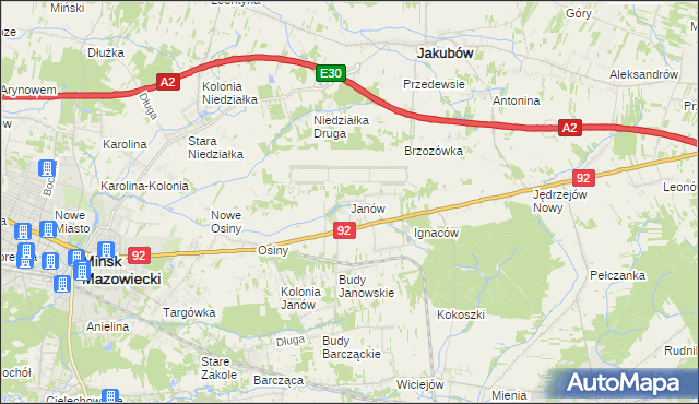 mapa Janów gmina Mińsk Mazowiecki, Janów gmina Mińsk Mazowiecki na mapie Targeo