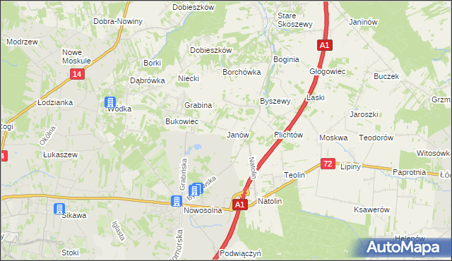 mapa Janów gmina Nowosolna, Janów gmina Nowosolna na mapie Targeo