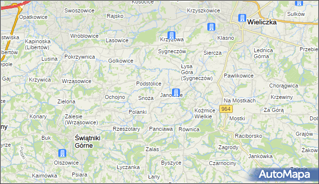 mapa Janowice gmina Wieliczka, Janowice gmina Wieliczka na mapie Targeo