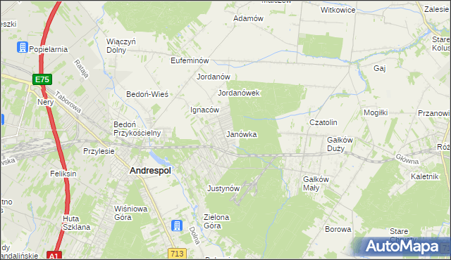 mapa Janówka gmina Andrespol, Janówka gmina Andrespol na mapie Targeo