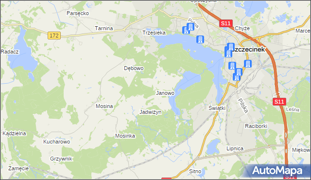 mapa Janowo gmina Szczecinek, Janowo gmina Szczecinek na mapie Targeo