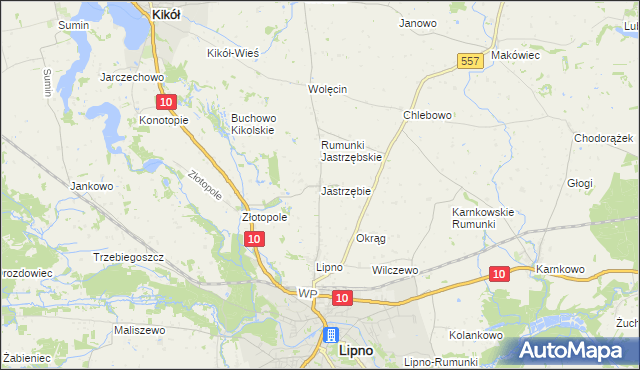 mapa Jastrzębie gmina Lipno, Jastrzębie gmina Lipno na mapie Targeo
