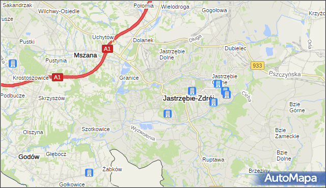 mapa Jastrzębie-Zdrój, Jastrzębie-Zdrój na mapie Targeo