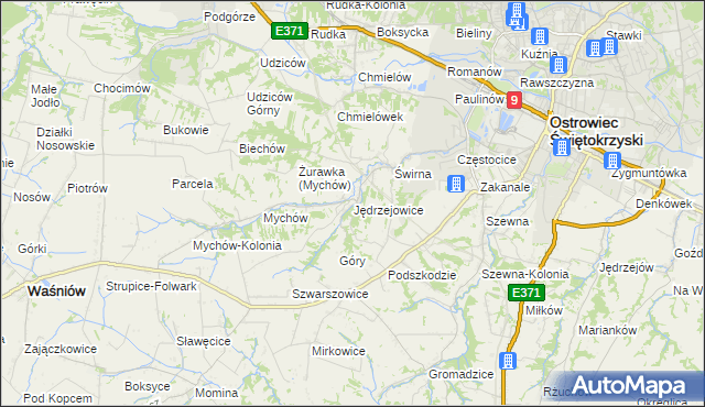 mapa Jędrzejowice gmina Bodzechów, Jędrzejowice gmina Bodzechów na mapie Targeo