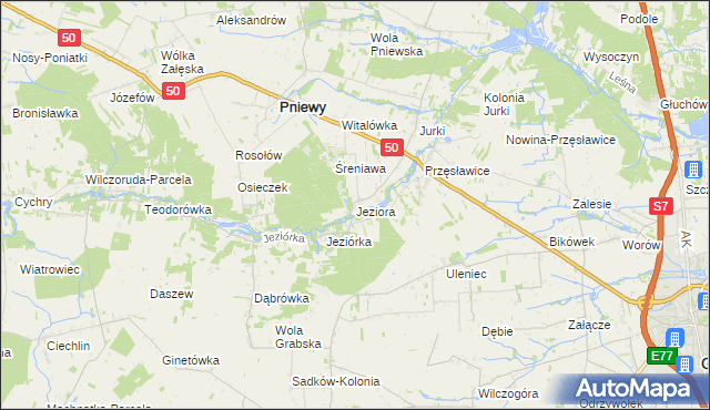 mapa Jeziora gmina Pniewy, Jeziora gmina Pniewy na mapie Targeo