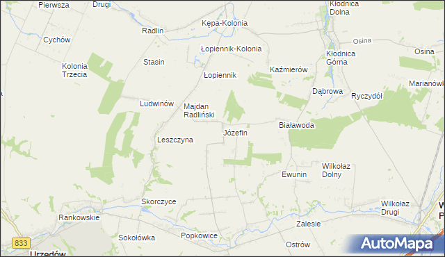 mapa Józefin gmina Urzędów, Józefin gmina Urzędów na mapie Targeo