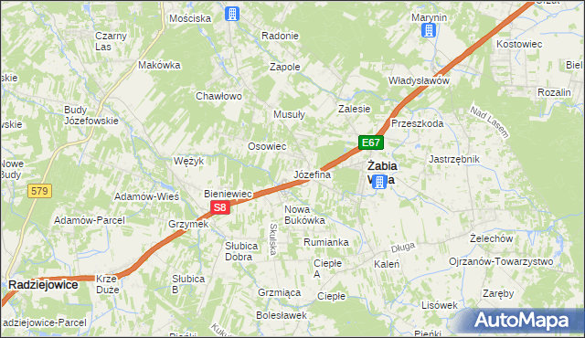 mapa Józefina gmina Żabia Wola, Józefina gmina Żabia Wola na mapie Targeo