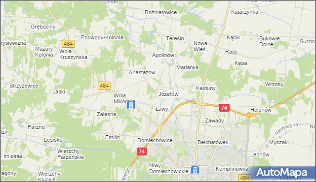 mapa Józefów gmina Bełchatów, Józefów gmina Bełchatów na mapie Targeo