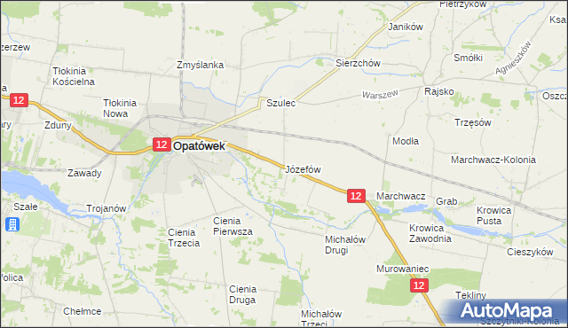 mapa Józefów gmina Opatówek, Józefów gmina Opatówek na mapie Targeo