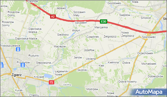 mapa Józefów gmina Zgierz, Józefów gmina Zgierz na mapie Targeo