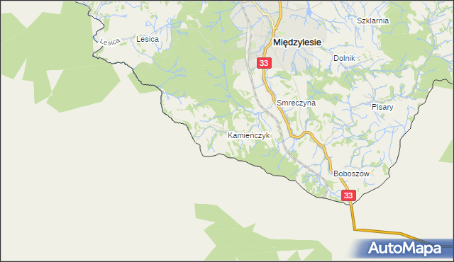 mapa Kamieńczyk gmina Międzylesie, Kamieńczyk gmina Międzylesie na mapie Targeo