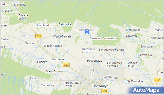 mapa Kamienna Góra gmina Bodzentyn, Kamienna Góra gmina Bodzentyn na mapie Targeo