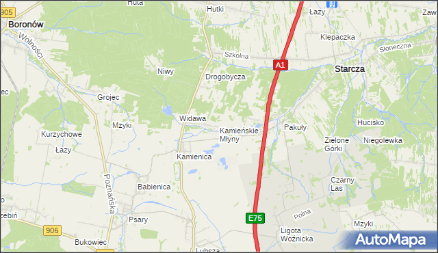 mapa Kamieńskie Młyny, Kamieńskie Młyny na mapie Targeo