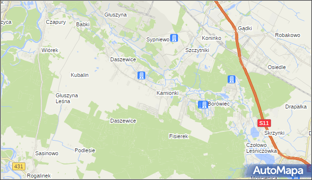 mapa Kamionki gmina Kórnik, Kamionki gmina Kórnik na mapie Targeo