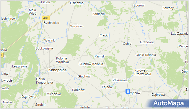 mapa Kamyk gmina Konopnica, Kamyk gmina Konopnica na mapie Targeo