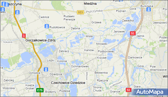 mapa Kaniów gmina Bestwina, Kaniów gmina Bestwina na mapie Targeo