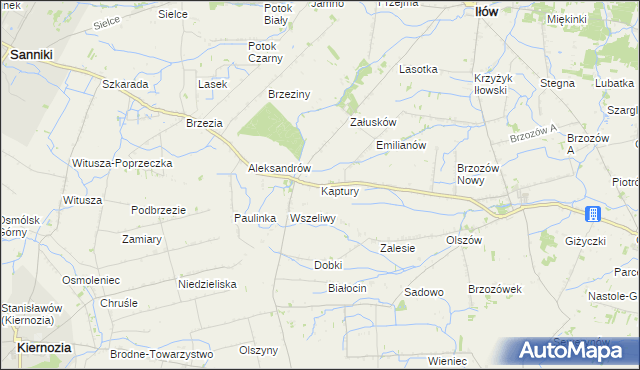mapa Kaptury gmina Iłów, Kaptury gmina Iłów na mapie Targeo